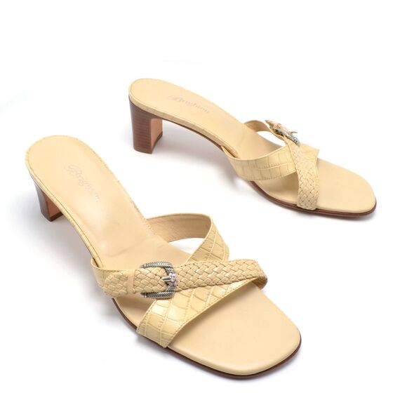 BRIGHTON Tatum Women 9M Leather Square Toe Slide Shoe Buckle Rhinestone Detail - Picture 2 of 11